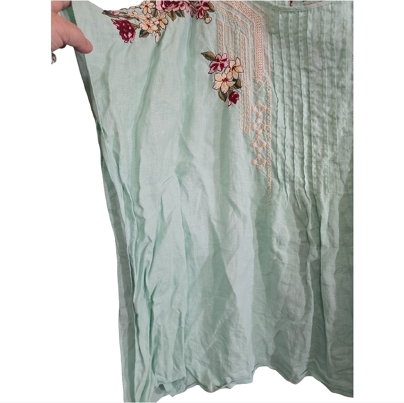 Johnny Was Rosalie Linen Pintuck Poncho Top Cool Mint Green Embroidered Large - Picture 6 of 8